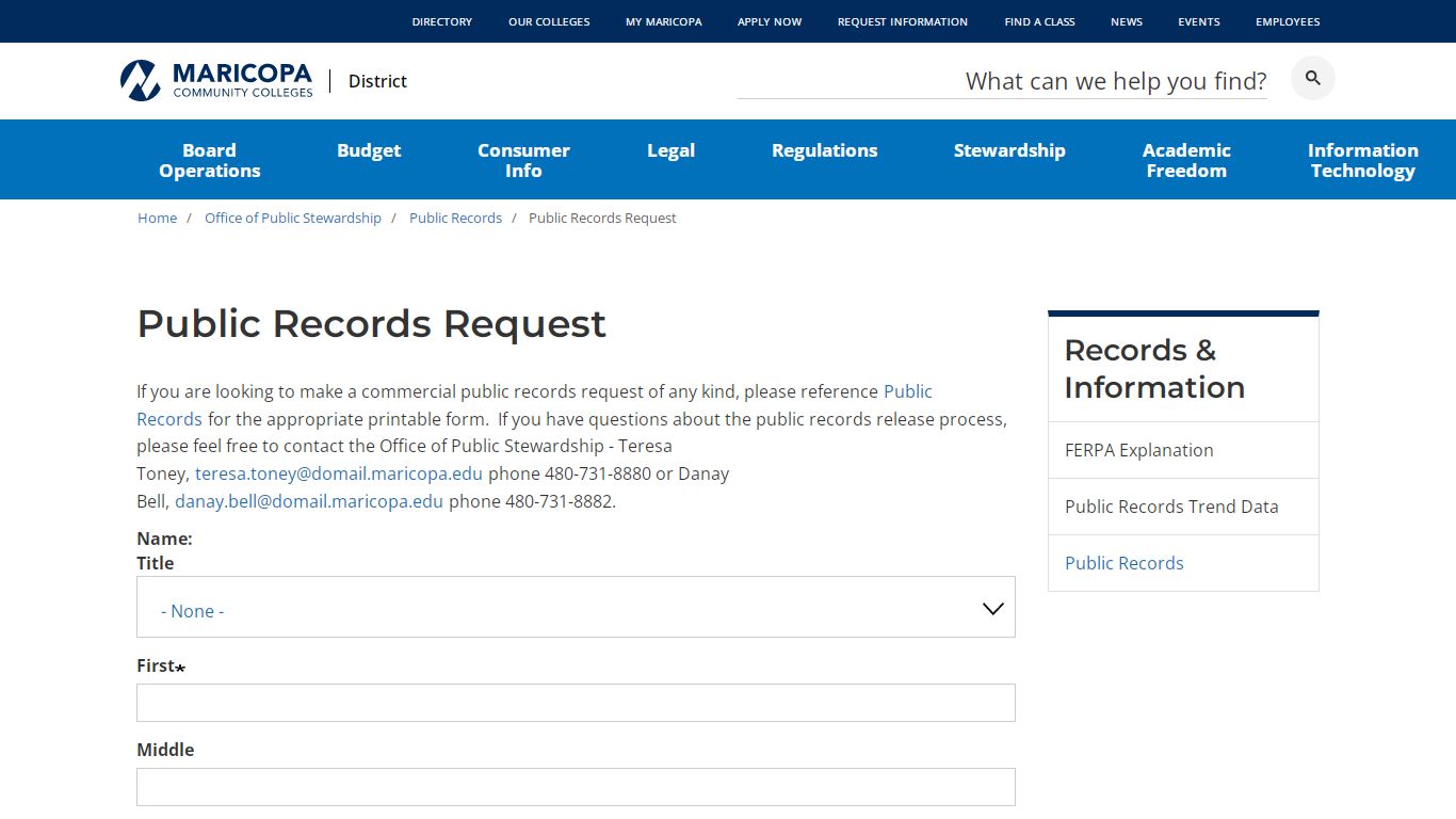 Public Records Request | Maricopa Community Colleges